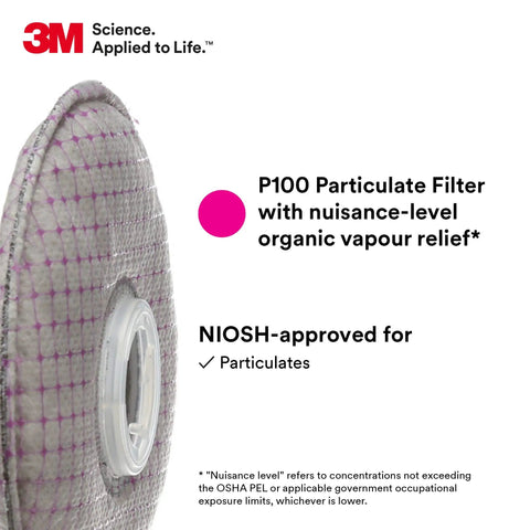 Close-up of P100 Advanced Respirator Filter 2297 Pair with heavy duty protection against oil and non-oil particulates.