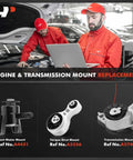 3 Piece Engine Motor Mount And Transmission Torque Strut Set For Ford Fusion 2010 2011 2012 And Mercury Milan 2010 2011 2.5L Automatic Transmission Drop In Replacement With OEM Grade Durability And Vibration Reduction For Smoother Shifts shown with front motor, torque strut, and transmission mounts