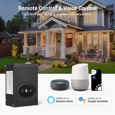 Smart WiFi Low Voltage Transformer 120W With Schedule And Timer No Hub Needed Works With Alexa And Google Home, outdoor setup