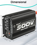 No Sweat 500 Watt Power Inverter For Cars RV Trucks Plug And Play 12Volt To 110Volt with 2 AC outlets and 2 USB ports.