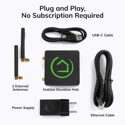 Keep Your Smart Home Running Slick With A Premium Hub Delivering Actual Local Control And Seamless Automation Zero Cloud Lag Bulletproof Privacy Solid Offline Reliability And Worry Free Management For Every Connected Device, Hubitat Elevation Hub with antennas, cables, and power supply.