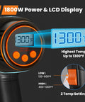 1800W Heavy Duty Heat Gun with Stepless Temperature Control From 122 to 1202 Degrees Fahrenheit, LCD display shown at 1300°F