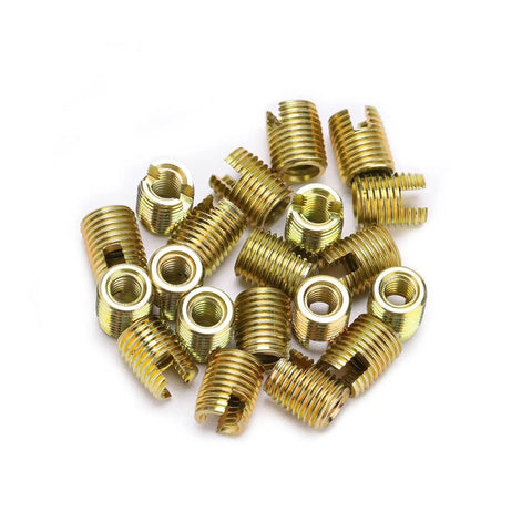 Heavy Duty 20 Piece Self Tapping Thread Inserts With Inner M12 1.75 And Outer M16 1.5 Made From Tough 302 Carbon Steel, golden thread inserts.