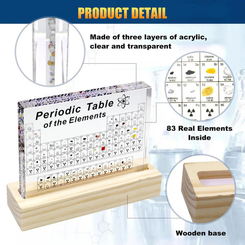 83 Real Elements Acrylic Periodic Table With Wooden Base Perfect For Teachers And Students Chemistry Chart Tool Desk Decor And Gift Idea Safe Element Display For Classrooms And Labs With A Clear Readable Layout