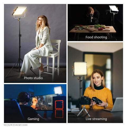 Dimmable Bi Color LED Video Light With U Bracket For Studio And YouTube Vlog Shoots, 480 LED Beads in various setups