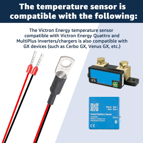 Temperature sensor wiring kit with red/black leads, ring terminal, and blue Smart Battery Sense module.
