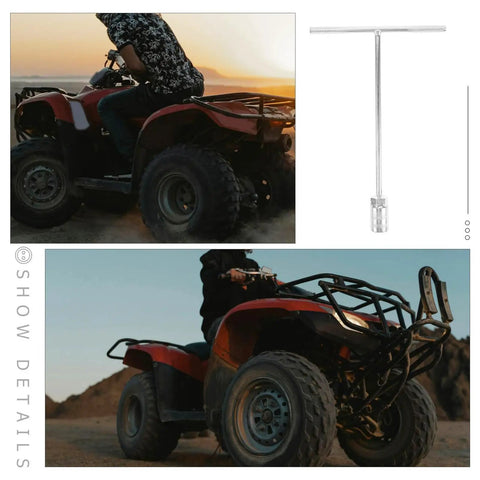 High Carbon Steel T Handle Socket Wrench With Hex Grip For Zero Play And Max Torque used on ATV during sunset ride.