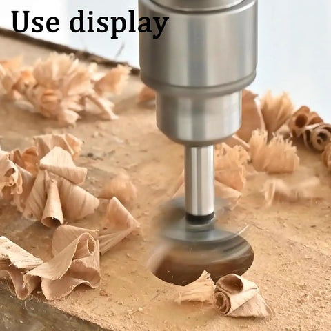 20mm Woodworking Drill Bit With 10mm Hex Shank creating smooth hinge hole in wood panel
