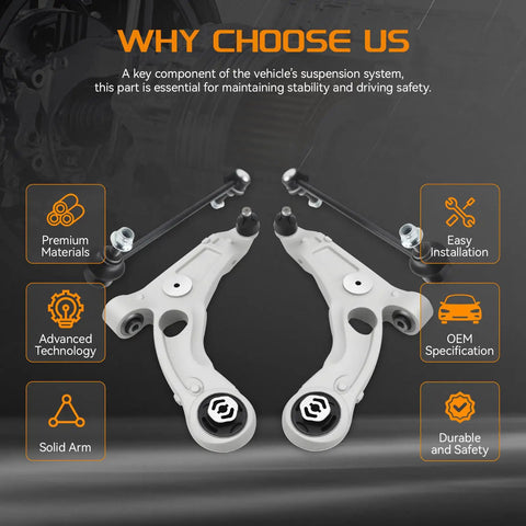 Chrysler 200 Front Lower Control Arms Kit 4Pcs Replacement Suspension Set For 2015 2016 2017 Models Excluding 17 Inch Wheels Includes Stabilizer Sway Bar End Links For A Stronger Smoother Ride. White front lower control arms with sway bar links