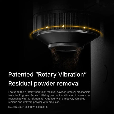 Badass Electric Coffee Grinder With 150 Tight Adjustments, Slick Stainless Steel Housing, And Knockout Uniform Grind For Espresso Pour Over And French Press In Matte Black rotary vibration powder removal mechanism close-up.