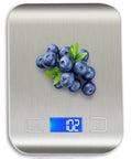 Pro Grade Ultra Precise Kitchen Scale For Cooking And Meal Prep With Easy Unit Conversion In Grams Ounces Milliliters And Kilograms, Stainless Steel Food Scale With LCD Display For Baking Keto And Weight Loss displaying blueberries