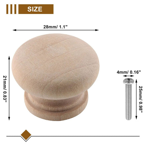 Unfinished Wood Mushroom Drawer Knobs Set Of 20 With Screws 28mm Diameter And 21mm Height Cabinet Knob Pulls For Furniture
