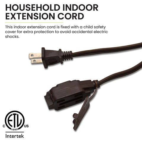 6 Foot Indoor Extension Cord With Three Outlets Brown Kink Free Child Safety Covers Discreet Design For Daily Use And Extra Protection