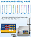 Eight Channel Peristaltic Liquid Filling Machine Delivers Dead Nuts Precision For Mini Bottles Under Five Ounces showing control panel and filling heads.