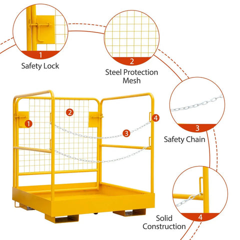 Straight Up Forklift Safety Cage 36 X 36 Inch Work Platform with safety lock and steel protection mesh for secure aerial repairs.