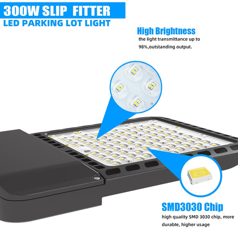 Beast Bright 300W LED Parking Lot Light With 39,000 Lumens, 5000K Daylight Color, showcasing SMD3030 chip details