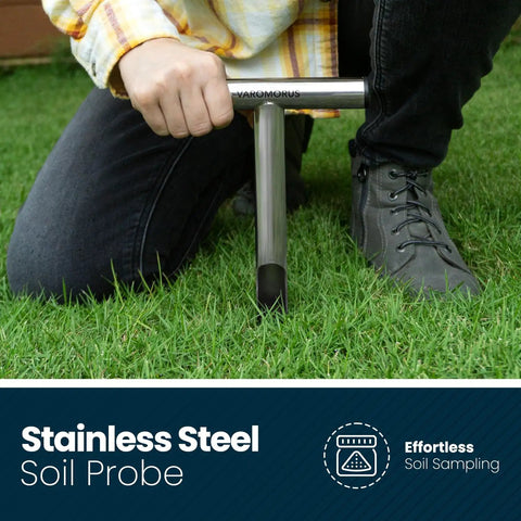 Person using Stainless Steel Soil Sampler Probe With One Piece Solid T Style Handle 12 Inch Long Three Quarter Inch Diameter