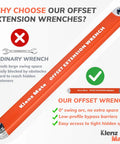 Offset Extension Wrench Kit With Quarter Inch, Three Eighth Inch, Half Inch Drive Adapters And Quarter Inch Socket for tight spaces