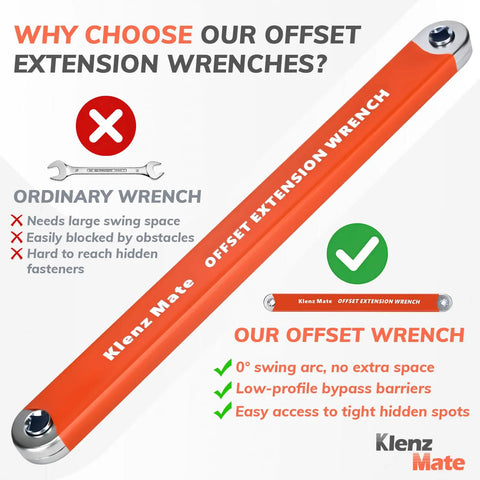 Offset Extension Wrench Kit With Quarter Inch, Three Eighth Inch, Half Inch Drive Adapters And Quarter Inch Socket for tight spaces
