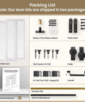 Mirror Panel Bifold Barn Door Kit With Sliding Hardware For Narrow Closets, 56 Inch Width By 84 Inch Height packing list overview