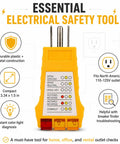 Outlet Tester For North American AC Outlets Fast Wiring Diagnosis Detects Open Ground Reverse Polarity Open Hot Open Neutral Hot Ground Reversed And GFCI Functionality Test For Safe No Nonsense Quick Electrical Troubleshooting yellow plastic plug-in tester