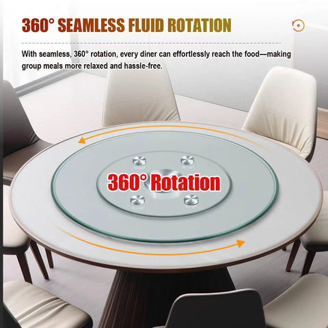360 Degree Glass Lazy Susan Turntable for Dining Tables with 360° Seamless Silent Rotation on Six Aluminum Wheels