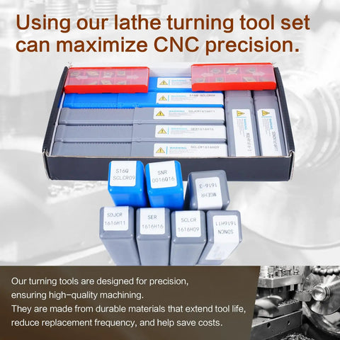 Heavy Duty 21 Piece Indexable Lathe Tool Set With Five Eighth Inch Shank Including Seven Metal Lathe Tool Holders And Fourteen Carbide Inserts For Turning Boring Grooving Threading And Cutting A Durable Precision Machining Kit in packaging