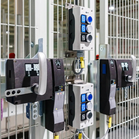 Industrial control switches mounted on a metal frame in a factory setting with focus on KW11 3Z N 1NO 1NC Micro Limit Switch Waterproof Miniature Switch 5A 125 To 250VAC For Precision Components Built Tough Durable Dustproof And Water Spray Resistant.