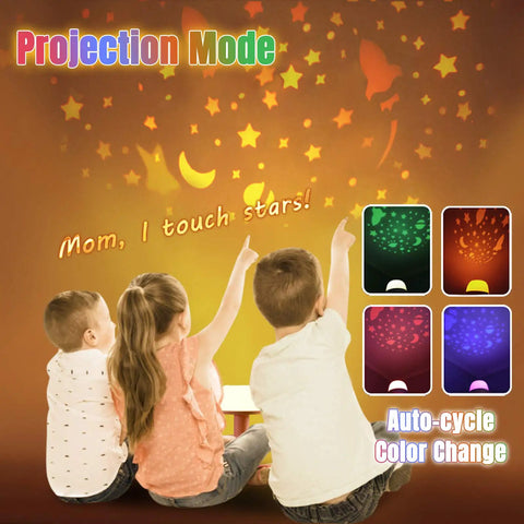 Kids enjoying Kid Friendly Toddler Night Light With Star Projector Dimmable LED Bedside Lamp Color Changing Mood Lighting