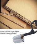 Hand Pull Cutter For Metal Sheets And Cardboard, Effortless Nibbler With Dual Round Blades in front of cardboard stack