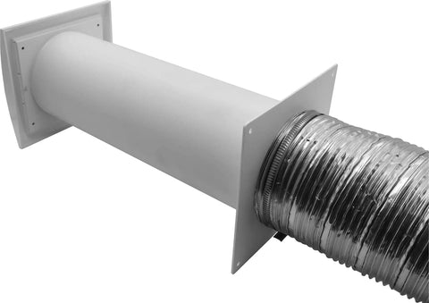 4 Inch Plastic Through Wall Dryer Vent Kit With Easy Adjustable Length From 11.81 To 21.85 Inches, Louvered Dryer Vent Cover With Pipe And Duct Connector, White Finish, Built In Gravity Flaps And Guard Mesh