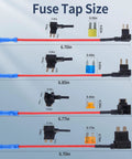 Add A Circuit Fuse Tap Kit For 12V Vehicles 16 Pack With 4 Tap Types Standard Mini Micro2 And Low Profile Fuse Tap Sizes Diagram