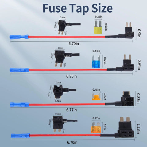 Add A Circuit Fuse Tap Kit For 12V Vehicles 16 Pack With 4 Tap Types Standard Mini Micro2 And Low Profile Fuse Tap Sizes Diagram