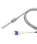 Waterproof 3 Wire RTD PT100 Sensor Probe With Stainless Steel Heavy Duty Construction For PID Controllers, NPT One Quarter Inch Pipe Thread