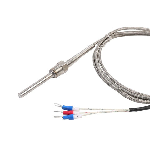 Waterproof 3 Wire RTD PT100 Sensor Probe With Stainless Steel Heavy Duty Construction For PID Controllers, NPT One Quarter Inch Pipe Thread