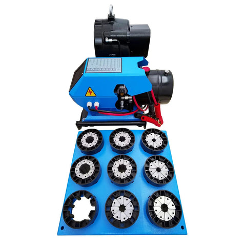 Beat The Clock With This Heavy Duty Portable Hydraulic Hose Crimper Tackling 0.39 To 2.4 Inch Rubber Lines Using Eight Swappable Dies And Pure 12V Shop Power.