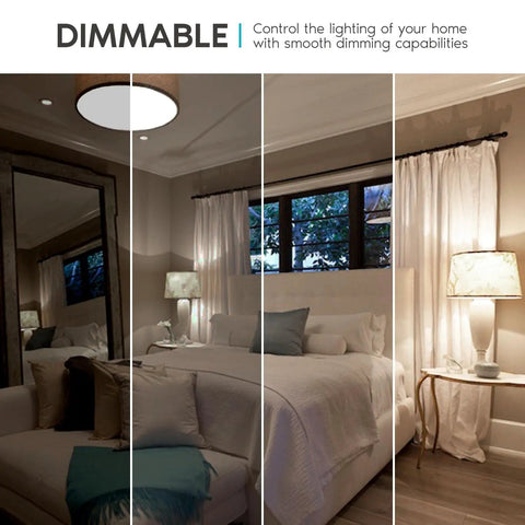 Room lighting comparison using Super Bright A19 LED Bulb 75W Equivalent, 1100 Lumens, 3500K Natural White, Dimmable 11W.