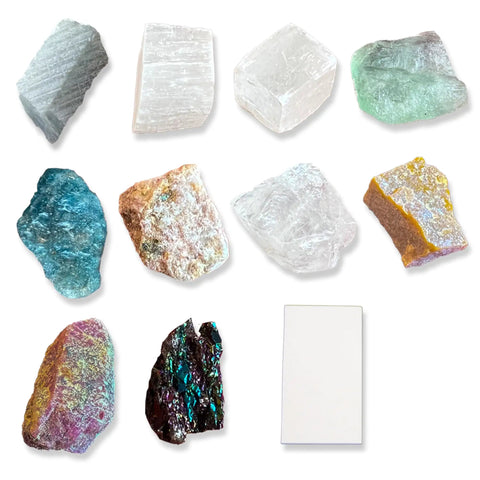 Mohs Hardness Test Kit With Ten Mineral Specimens And One Unglazed Porcelain Streak Plate For Geology Study And Earth Science ID