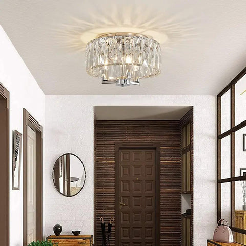 K9 Crystal Flush Mount Ceiling Light Fixture In Chrome Finish For Living Room, Bedroom, And Dining Room Sparkling Crystal Sticks Lampshade