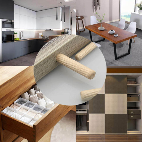 Pro Grade Wooden Dowel Pin Set With Straight Grooves And Beveled Tapered Ends, used in furniture and DIY projects installation.