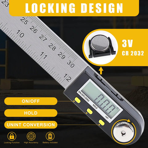 Killer Accuracy 12 Inch Digital Angle Finder And Stainless Steel Protractor For Woodworking and Carpentry with locking design.