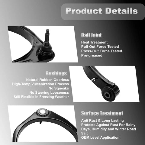 Dodge Ram 1500 Front Upper Control Arms With Ball Joints 2 Pack Left And Right Kit For 2009-2010, 2011-2018, 2019-2024 Ram 1500 Classic Beefed-Up Suspension Upgrade, black steel arm and ball joint