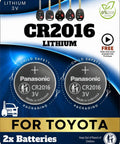 Hassle Free CR2016 Key Fob Batteries For Toyota Remote Controls featuring two Panasonic CR2016 lithium batteries for Camry and Corolla.