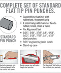 All In One Hammer And Punch Tool Kit With Interchangeable Steel Brass Nylon And Rubber Heads, Pro Grade Punch Sizes Range, infographic.