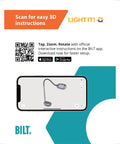 Smartphone displaying setup of MultiFlex LED Floor Magnifier Lamp With Ultra Wide 6 Inch Viewing Area and 3D instruction app icons.