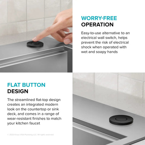 Flat Top Garbage Disposal Air Switch Button Matte Black KWDB-20MB Push Button Only in modern kitchen setting