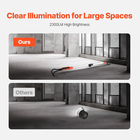 Dope Rechargeable Cordless Underhood Work Light Bar With 2300 Lumens, 25W LED, Retractable 53 To 65.5 Inches Length, Hooks for Car Repair in garage setting.