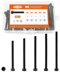 M5 Hex Socket Head Cap Screws Set Heavy Duty 60 65 70 75 80mm Fully Threaded 12.9 Grade Alloy Steel Black Oxide Finish Allen Drive Metric Machine Screws Assortment Kit 25Pcs High Strength Industrial Grade in transparent packaging
