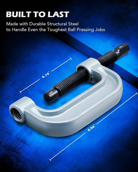Heavy Duty Ball Joint Press And U Joint Removal Tool Kit With 4x4 Adapters, structural steel C-frame, dimensions 6.14 x 8.94 inches