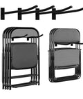 Wall Mounted Folding Chair Storage Rack With Adjustable Width Beefed Up Organizer For Chairs Ladders Tires Strollers And Garden Tools Black 2 Pack Ideal For Home Garage And Workshop Organization holding black folding chairs